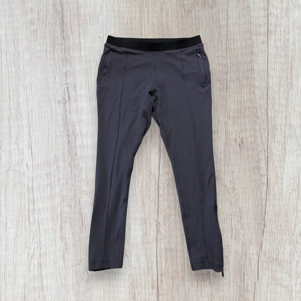 Fabletics Ankle Cropped Leggings Jogger Pants Gray Zip Pocket Athleisure Stretch